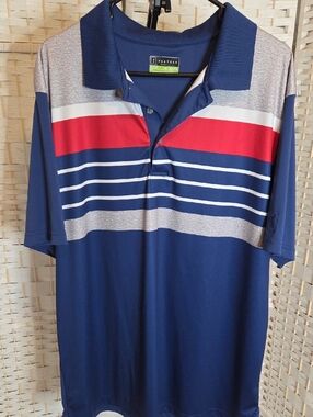 PGA Tour Navy, Red & Gray Striped Men's Polo
